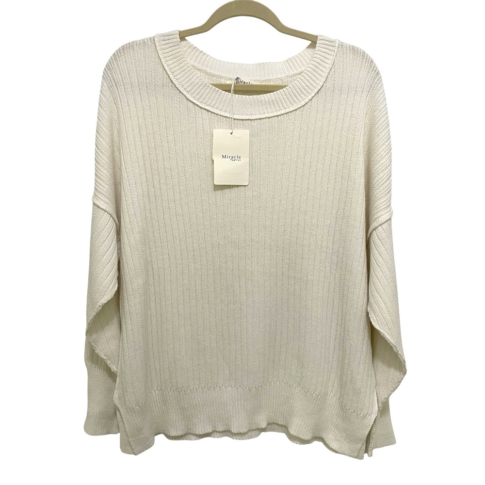 Miracle Crew Neck Cotton Sweater Womens M Relaxed Fit Cream NWT